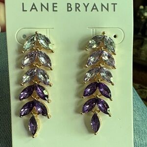 Lane Bryant Gold-Tone Purple and Clear Crystal Cascade Earrings